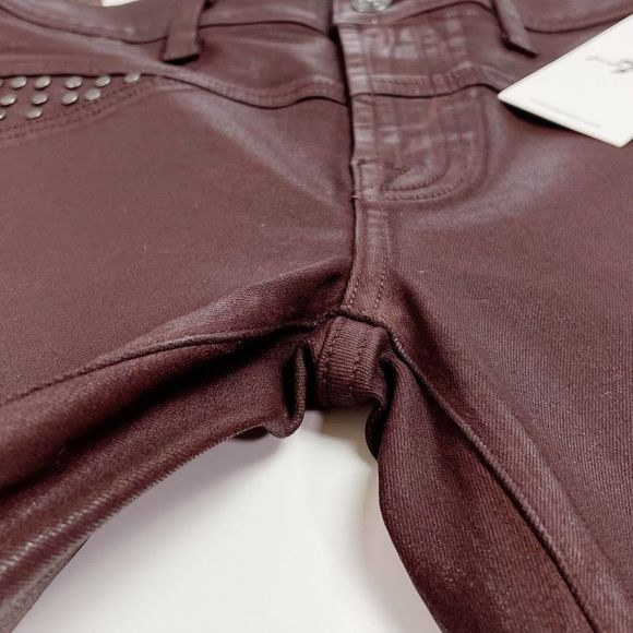 7 For All Mankind The Skinny Studded Coated Jean Coco Brown 27 NWT - Picture 6 of 9
